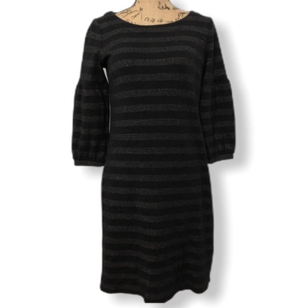 {Talbots} Black Stripped Shimmer Sweater Dress